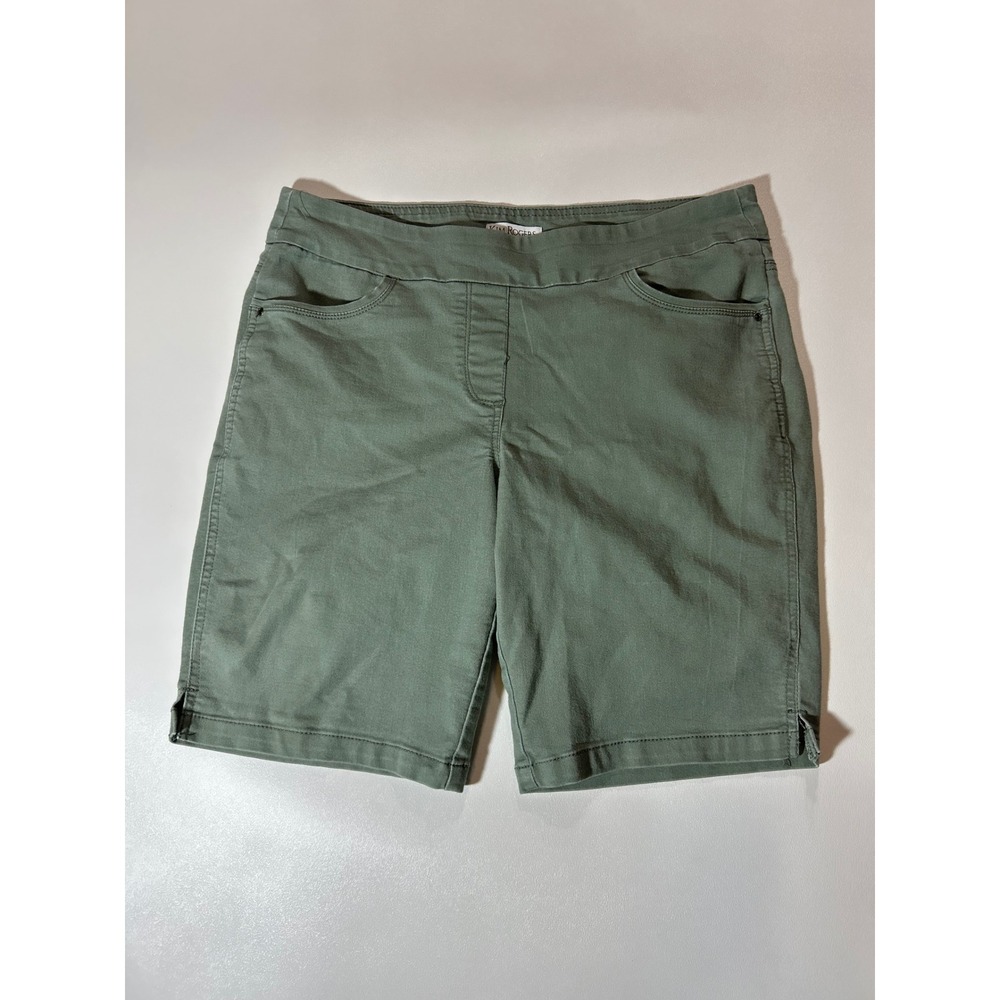Kim Rogers Pull On Shorts Womens 12P Olive Green Excellent Stretch Casual Bermud